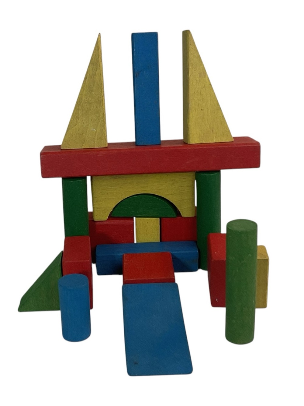 Vintage Wooden Building Blocks 20 Pc Colorful Geometric Stack & Build Toy Set